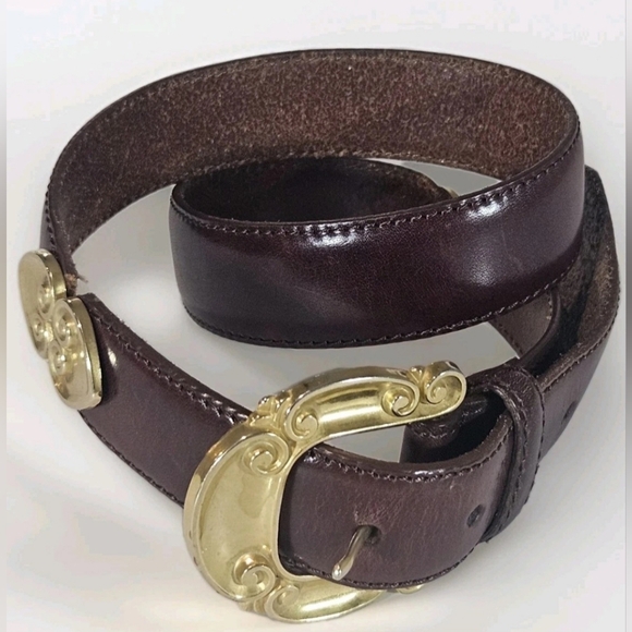 Fossil Ornate Brass Hardware Genuine Leather Belt Size M Heart Concho Westen VTG